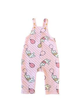 Disney x H&M Winnie The Pooh Quilted Overalls Girls 9-12 Pink Balloons Romper